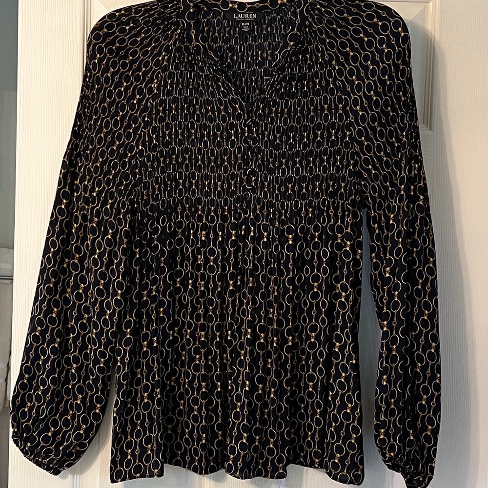 Ralph Lauren Black Label Blouse Women's Large Chain Print